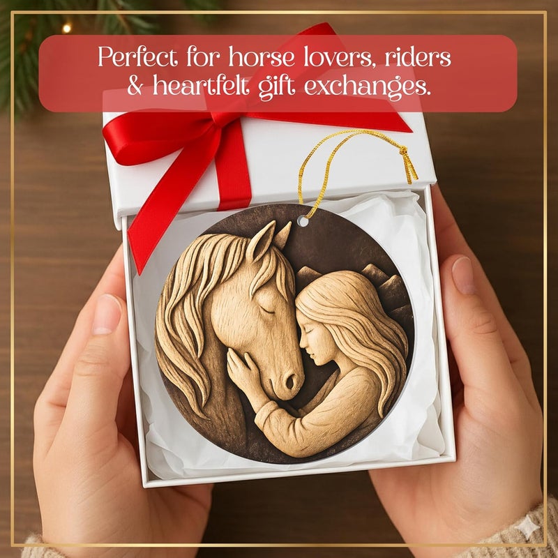 Hutato Horse Ornament for Christmas – Horses Gifts for Women, Girls, Acrylic Decoration, Hugging Horse Christmas Tree Ornaments, Horses Lover Gift, Xmas Tree Decoration, Rustic Farmhouse - Image 3